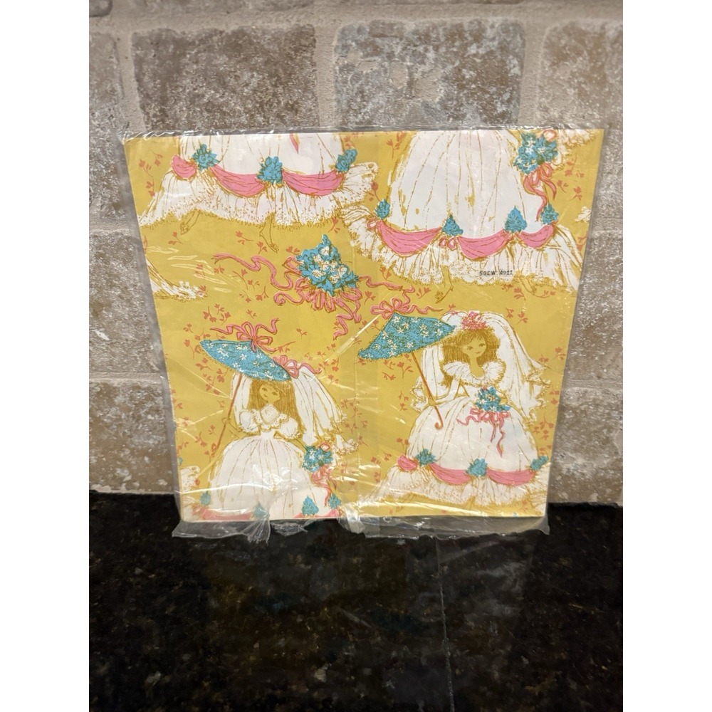 Vintage Hallmark Bridal Shower Wedding Gift Wrap 2 Sheets Sealed NOS 20 X 30" - Picture 2 of 2
